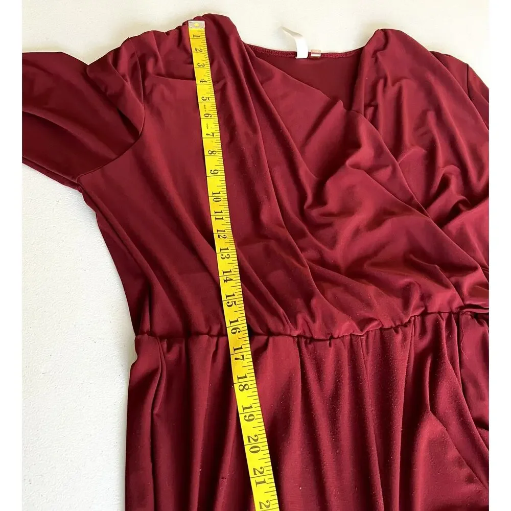 NY Collection Petite Plus Jumpsuit Women Size 1XP Burgundy Flattering Modest